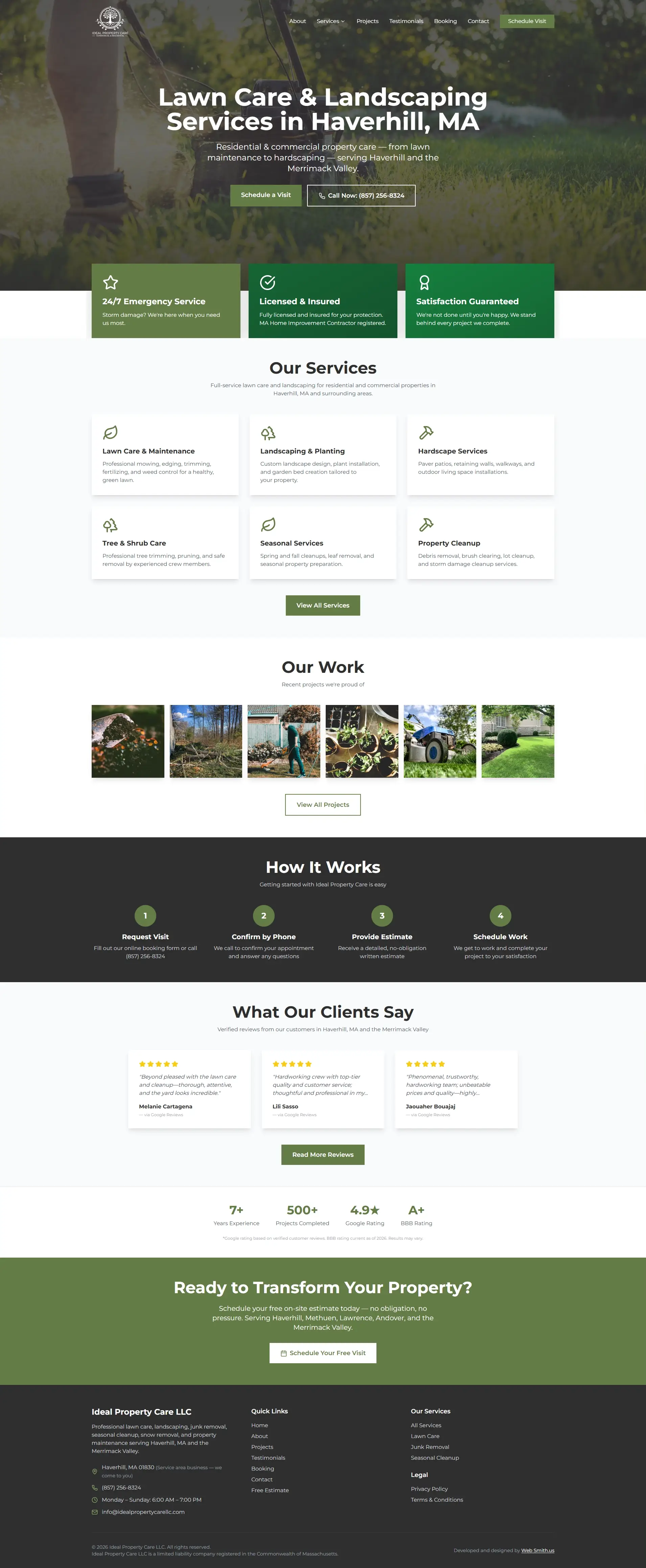 Landscaping business website built by Web Smith for Ideal Property Care