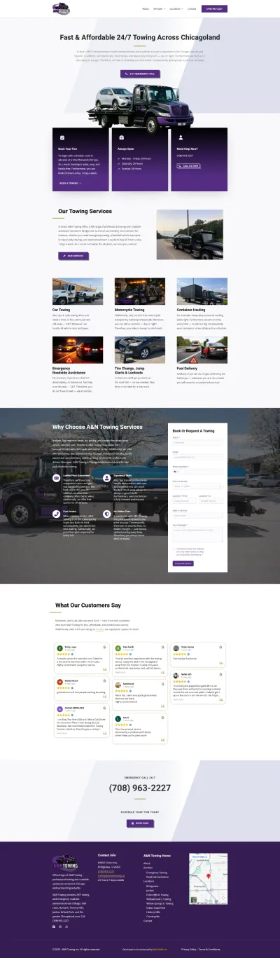 Towing and roadside assistance website built by Web Smith for A&N Towing