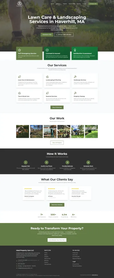 Landscaping business website with lead generation built by Web Smith for Ideal Property Care